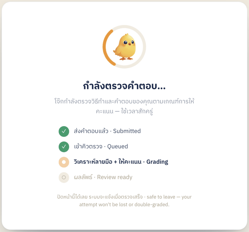 หน้ากำลังตรวจ แสดงขั้นตอนการวิเคราะห์ลายมือและให้คะแนน
